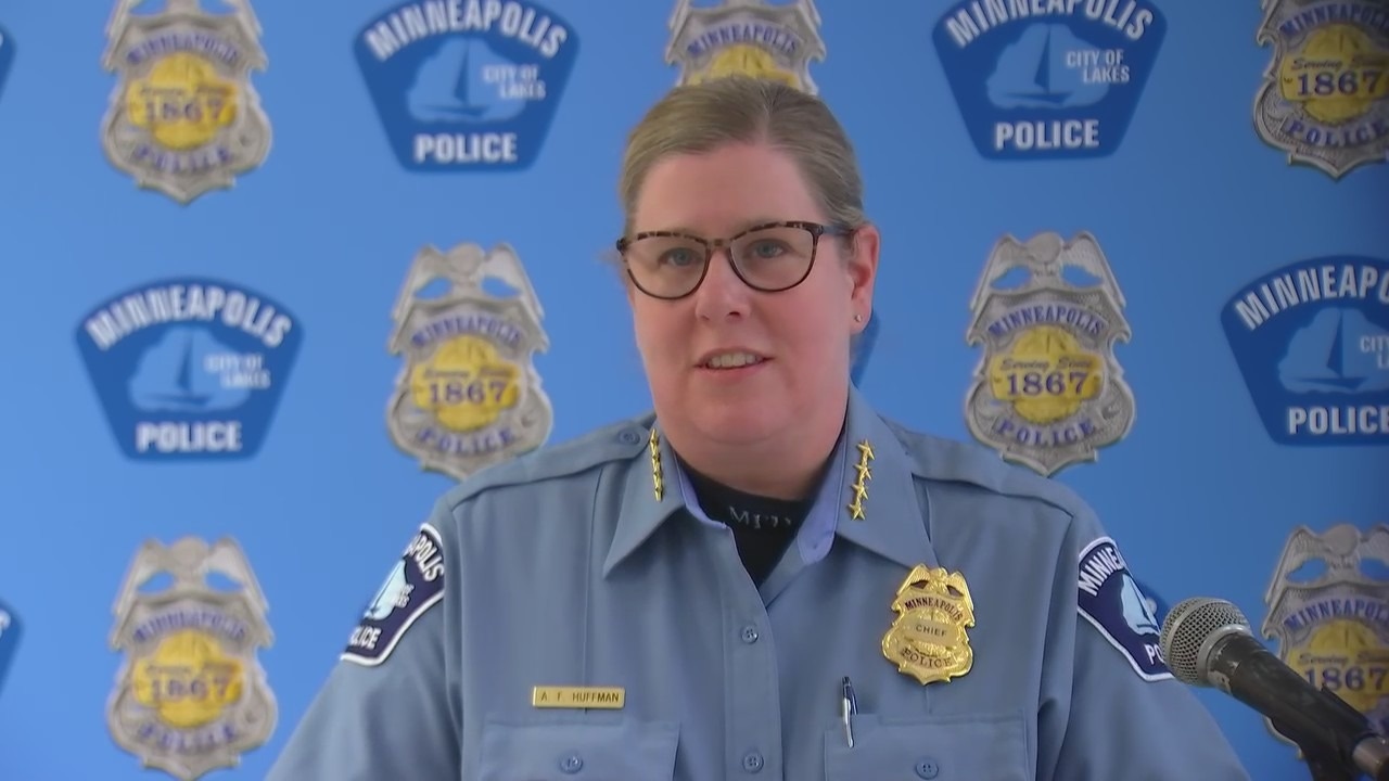 Interim Minneapolis Police Chief Amelia Huffman speaks at a news conference.