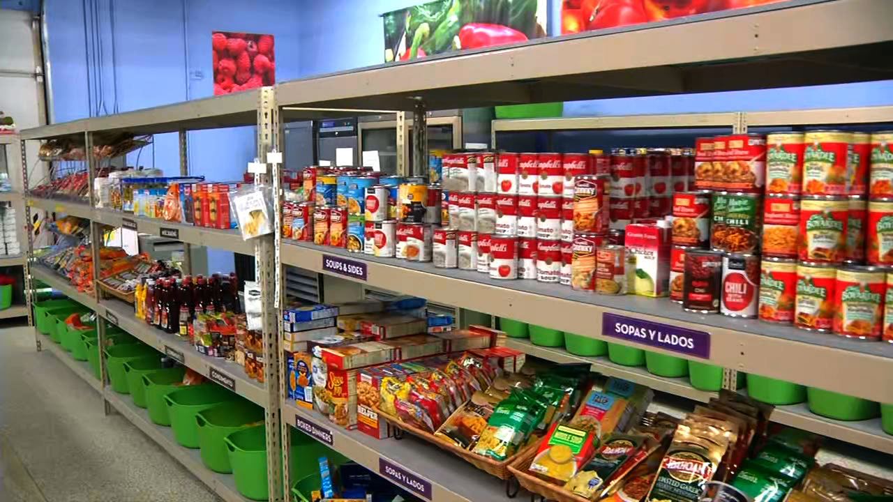 Shelves are filled with food at 360 Communities in Burnsville