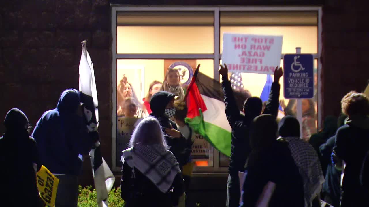 Pro-Palestine protesters rally at Rep. Betty McCollum's office, several ...