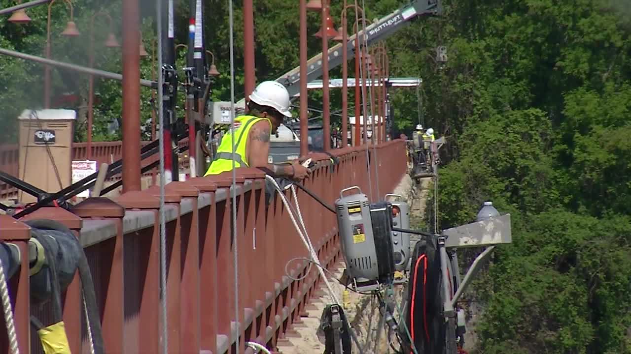 A closer look at the restoration work underway on the Stone Arch Bridge